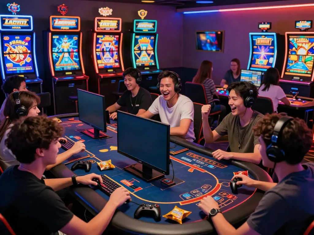 Enthusiastic players enjoying non GamStop casino games in a vibrant online gaming environment.