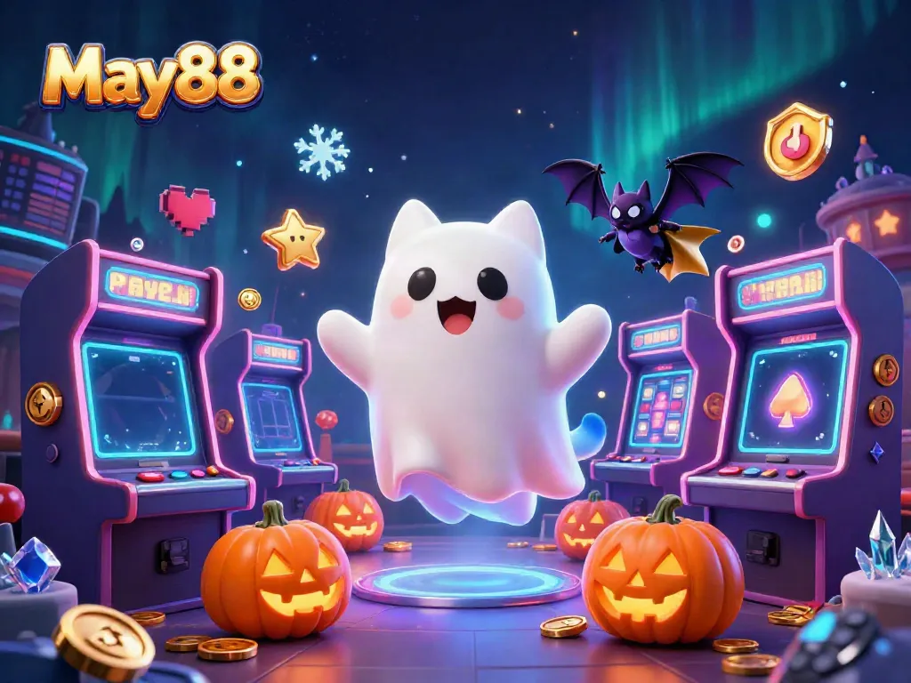 Experience exhilarating gaming with May88 in a vibrant haunted casino scene.