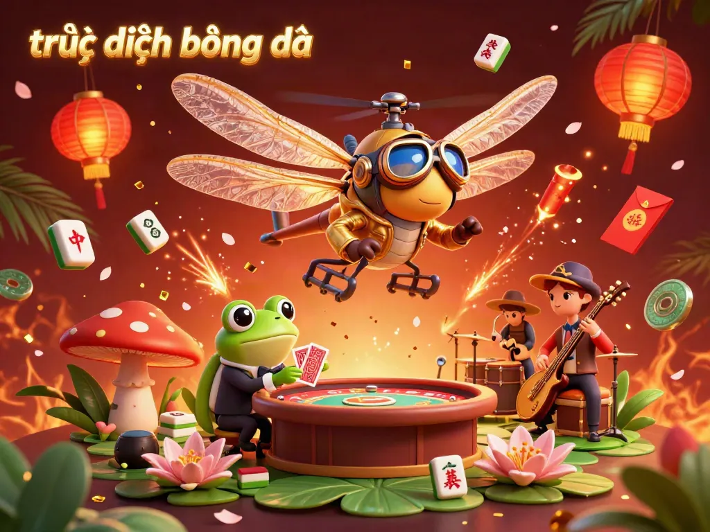 Experience thrilling trực tiếp bóng đá with interactive casino elements and vibrant characters in this 3D illustration.
