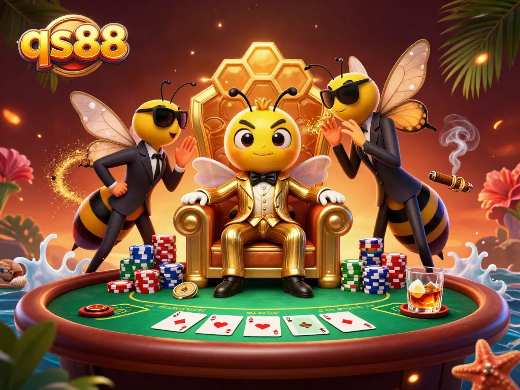 Engage in thrilling gameplay at qs88 with a vibrant casino illustration of animated characters in action.