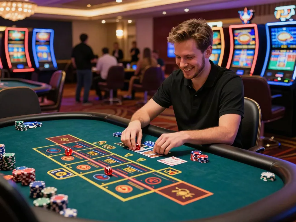 Player enjoying non GamStop casino experience with engaging gaming elements in a lively casino atmosphere.