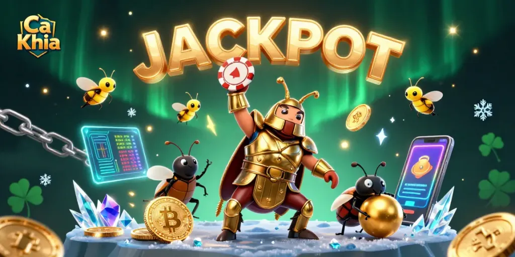 Winning at Ca Khia with a 3D beetle champion lifting poker chips in a vibrant casino scene.