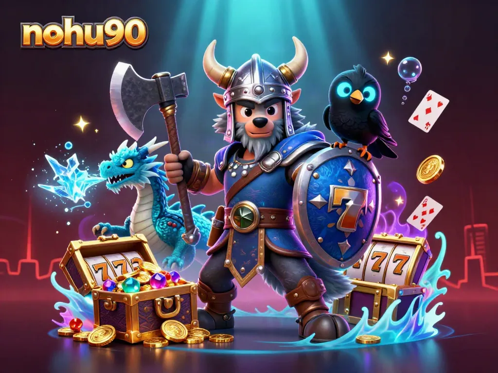 Experience thrilling games at nohu90 with a Viking warrior, dragon, and rich treasure.