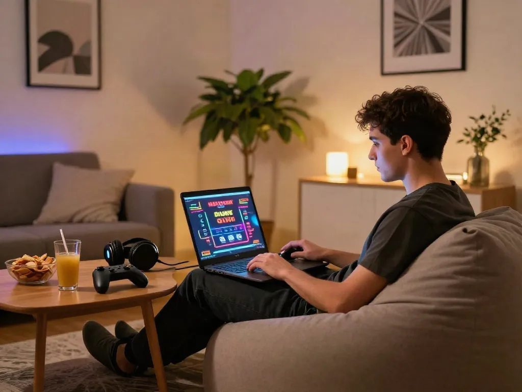 Engaging non Gamstop online gaming scene featuring cozy setup.