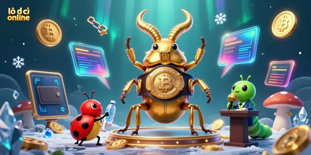 Engage in lô đề online with a dynamic 3D illustration featuring a golden beetle boxing champion, emphasizing fun and excitement.