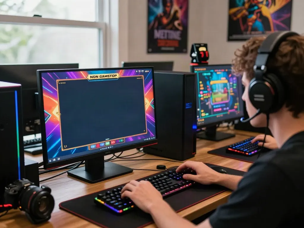 Player enjoying a non GamStop casino experience on vibrant gaming setup.