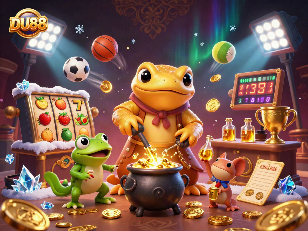 Experience DU88's thrilling casino vibes with gold coins and dynamic slot reels.