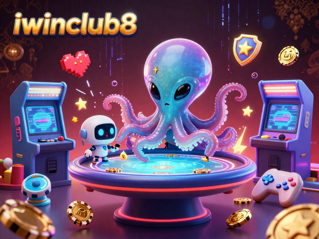 Experience excitement at iwinclub8 with an alien octopus operating a holographic poker table.