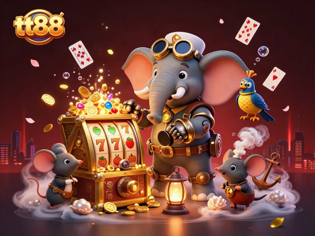 Engage with tt88's thrilling slots action amid a vibrant steampunk world.
