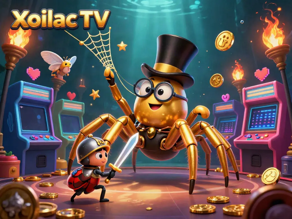Xoilac TV offers thrilling gaming action with a golden spider and daring beetle knight.