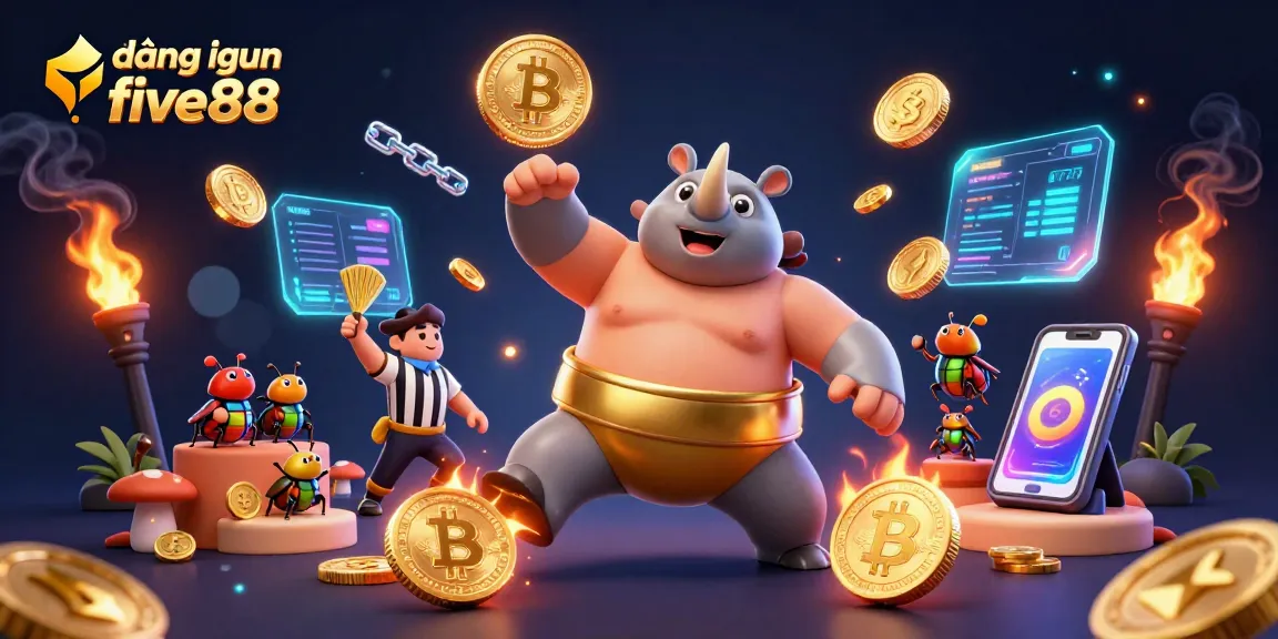 Experience the excitement of đăng nhập five88 with a dynamic 3D cartoon scene showcasing a betting beetle championship.
