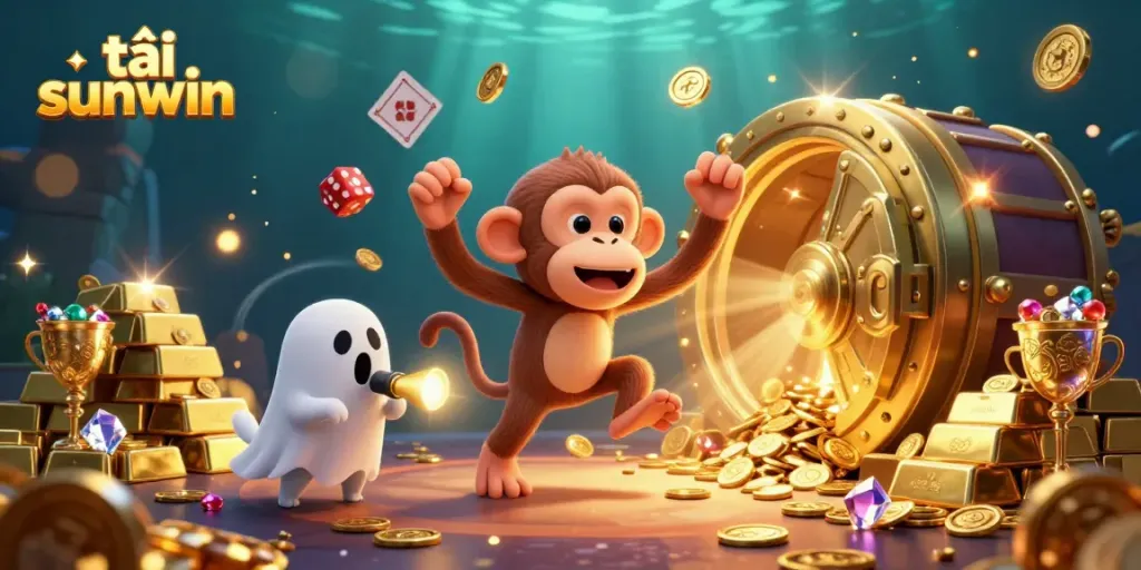 Engage in thrilling gameplay with tải sunwin in a ghostly casino scene filled with treasures.