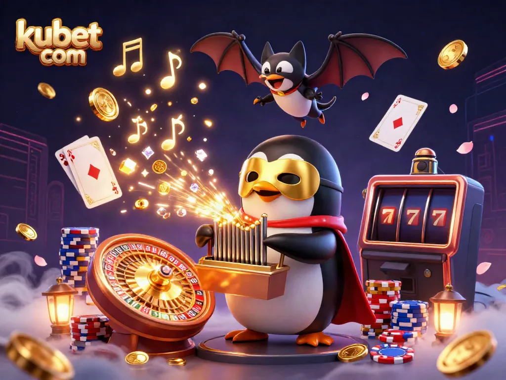 Experience thrilling entertainment at kubet com with vibrant casino-themed 3D scene featuring dynamic characters and game elements.