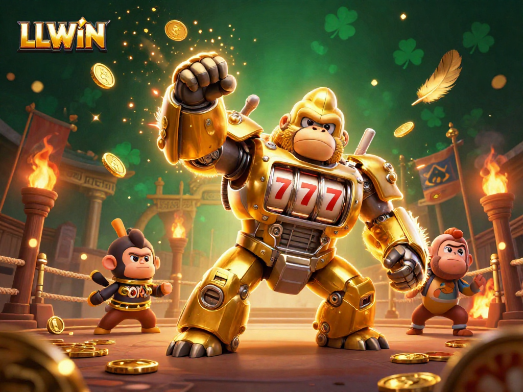 Experience thrilling gameplay at LLWIN with the innovative golden gorilla mech exploding with coins.