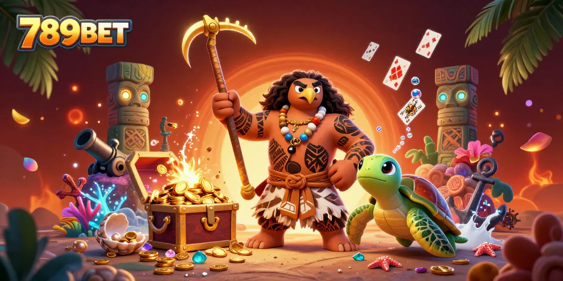 Engage in thrilling moments with 789BET featuring an adventurous scene of a demigod and treasure in a vibrant casino.
