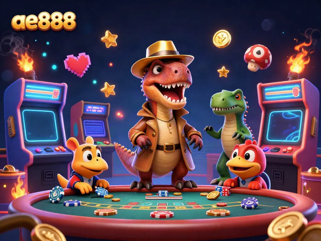Engage with exciting ae888 casino action featuring a velociraptor card counter at a blackjack table.