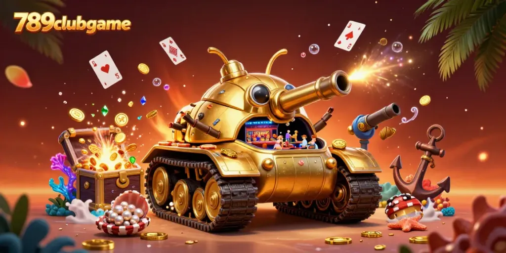 Experience thrilling gameplay at 789clubgame within a lively miniature casino surrounded by treasures.