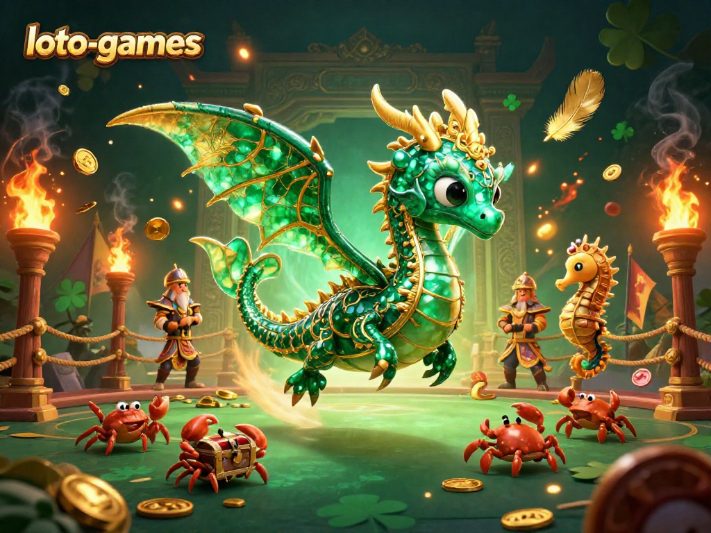 Experience the thrill of loto-games in an action-packed 3D casino scene with vibrant characters and elements.