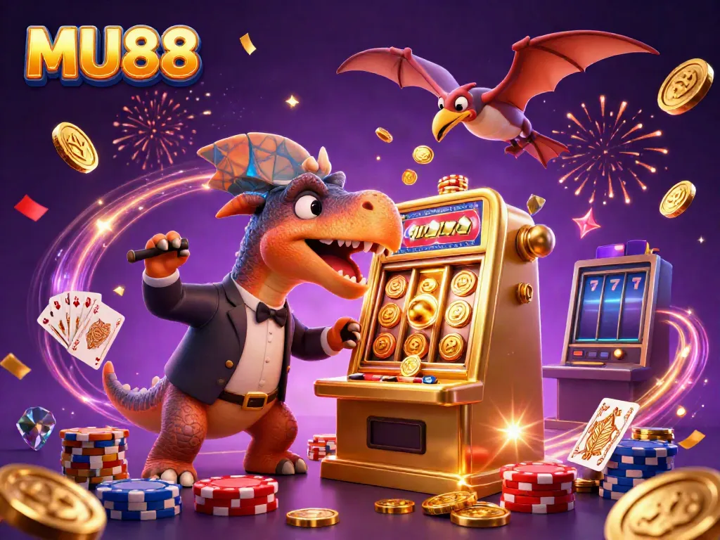 Catch jackpots at MU88 with a 3D pachycephalosaurus, brilliant coins, and an exciting casino scene.