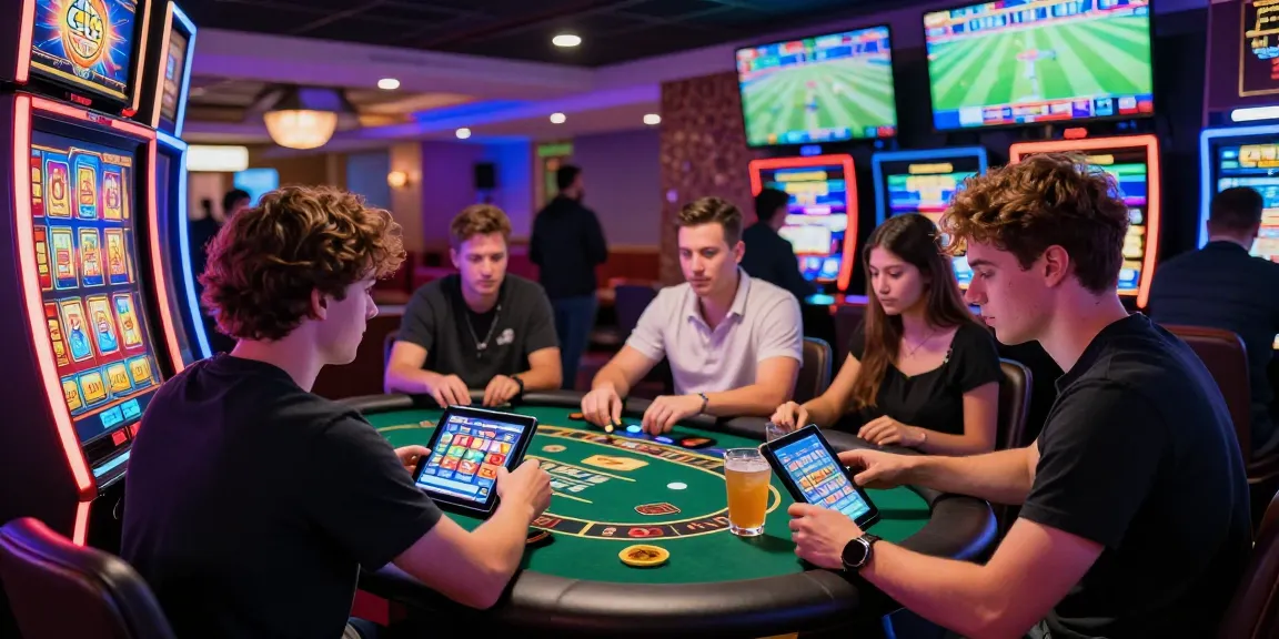 Exciting CK 444 gaming atmosphere with players at casino tables and slots, showcasing vibrant entertainment.