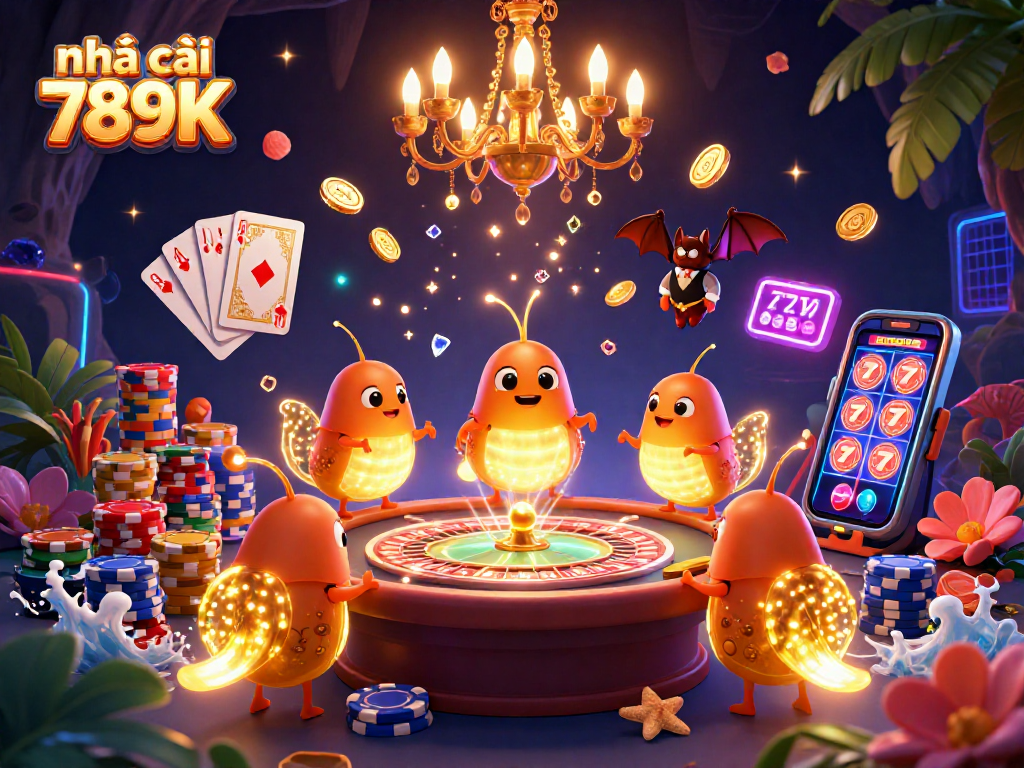 Experience the excitement at nhà cái 789K with glowing creatures lighting up an animated casino scene.