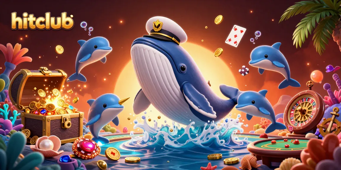 Hitclub showcases thrilling casino action with whale and dolphins surrounded by riches.