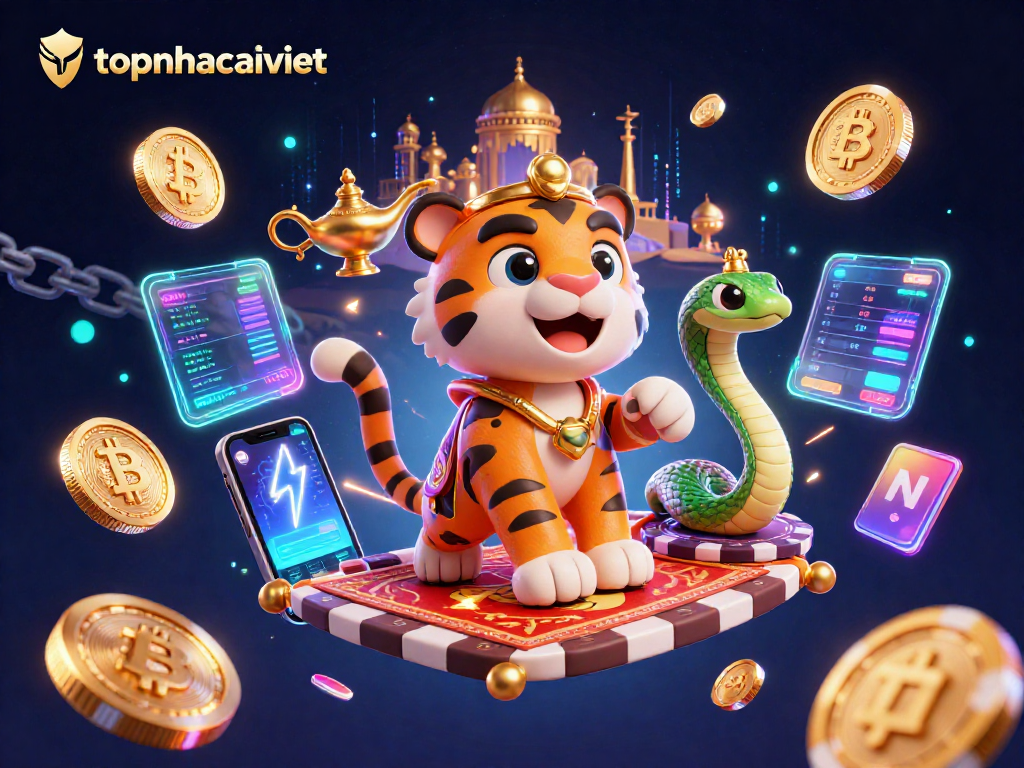 Engage with topnhacaiviet's Arabian-themed casino adventure featuring vibrant 3D elements.
