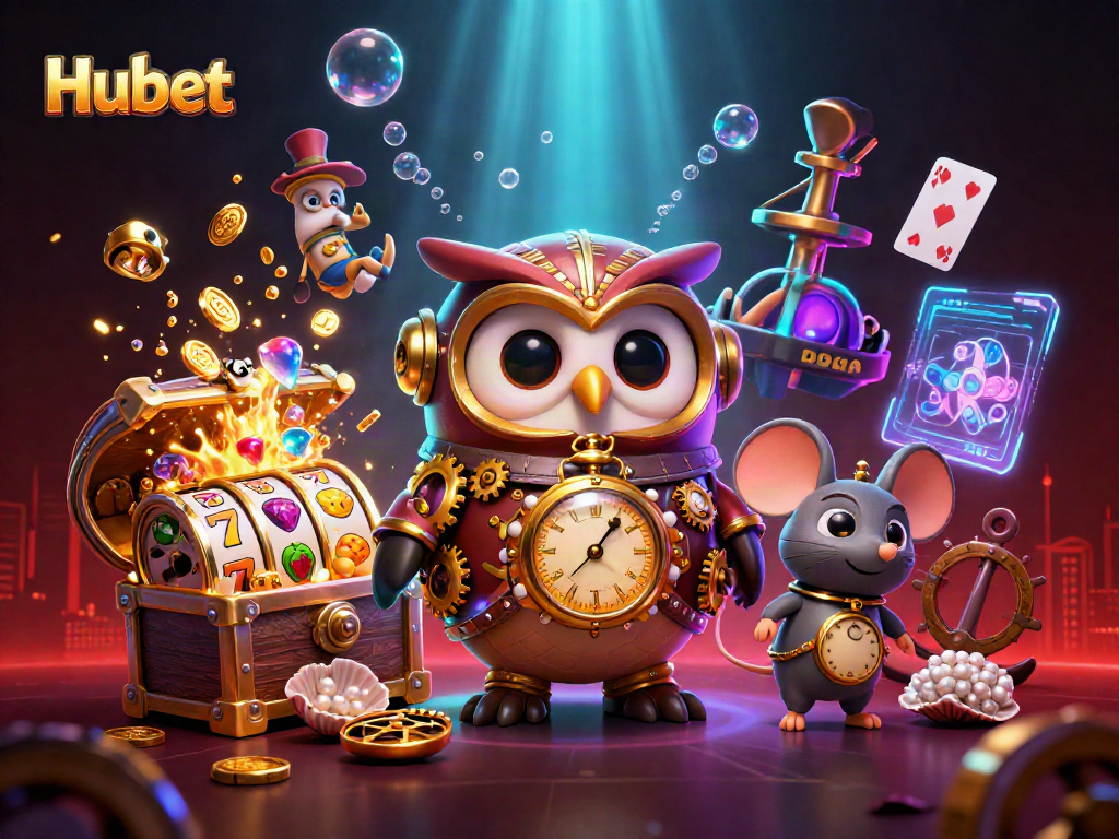 Experience thrilling wins with Hubet in this vibrant casino-themed 3D illustration.