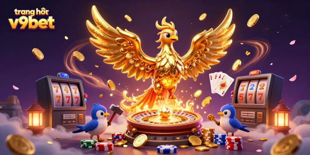 Experience the thrill of gaming at trang chủ v9bet with captivating gold phoenix and dynamic casino elements.