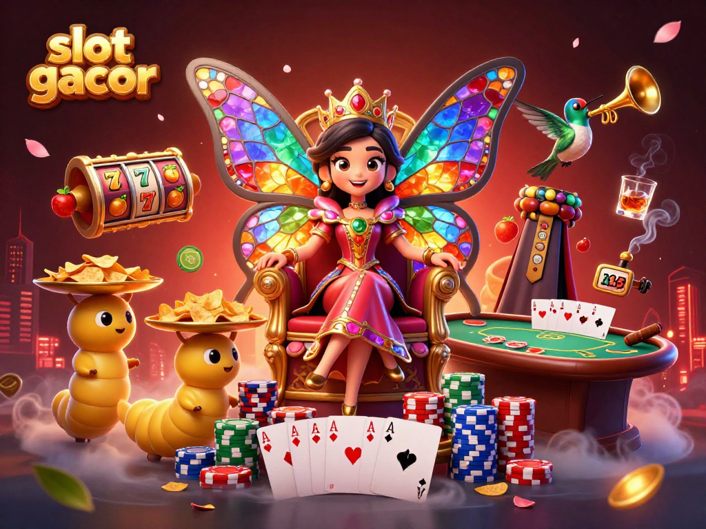 Experience slot gacor action in a vibrant casino scene with dynamic characters and rich game elements.