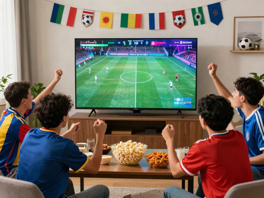 Fans enjoying a live football match on Thapcamtv, celebrating in a vibrant atmosphere.