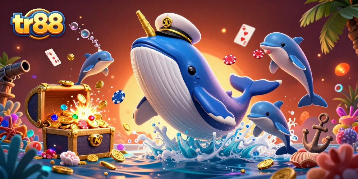 Experience tr88's vibrant underwater casino world with a whale, narwhal, and dolphins.