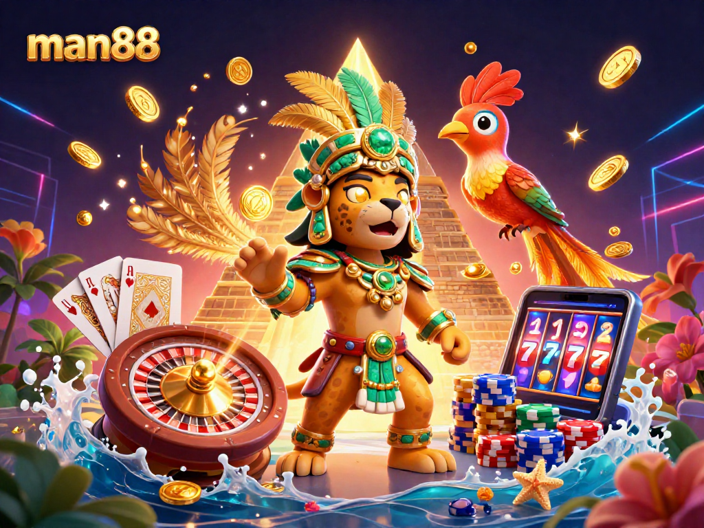 Experience thrilling gaming action at man88 with vibrant casino elements and exciting characters.