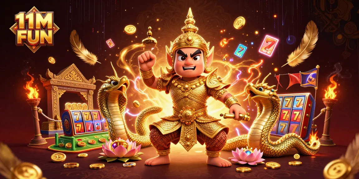 Engage with 11M FUN while spinning slot reels and jackpot symbols in a vibrant scene.