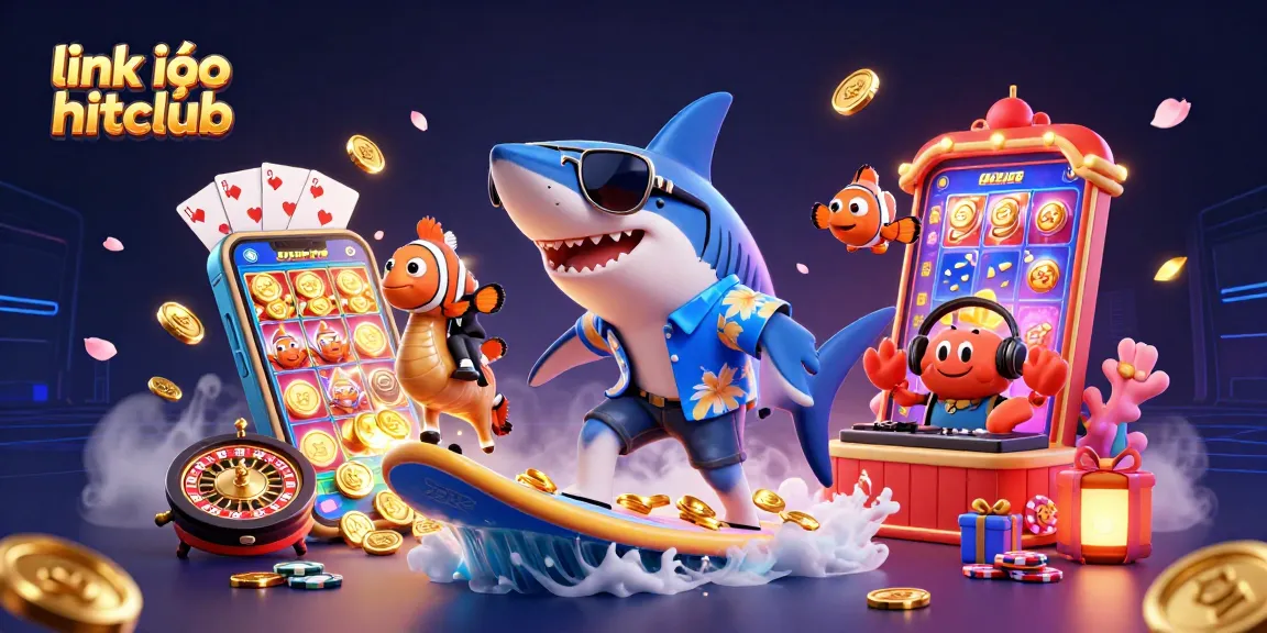 Surf the excitement of gambling with link vào hitclub in this vibrant cartoon scene featuring casino-themed characters.