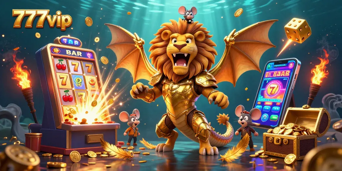 Experience the excitement of 777vip with golden armor chimera, jackpot slot machines, and casino games bursting around.