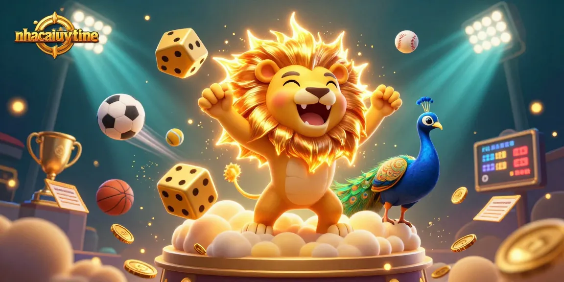 Experience excitement with 'nhacaiuytinne' in dynamic casino action featuring golden dice and sports elements.