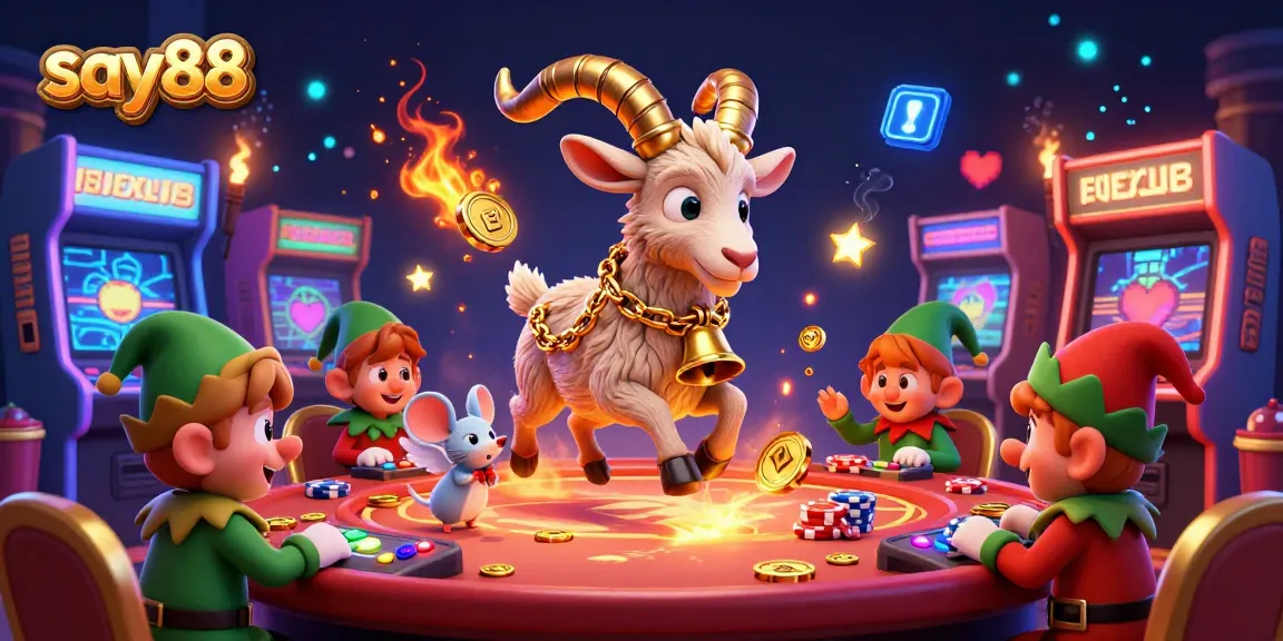 Experience immersive gaming at say88 with a Krampus goat running a unique casino scene.