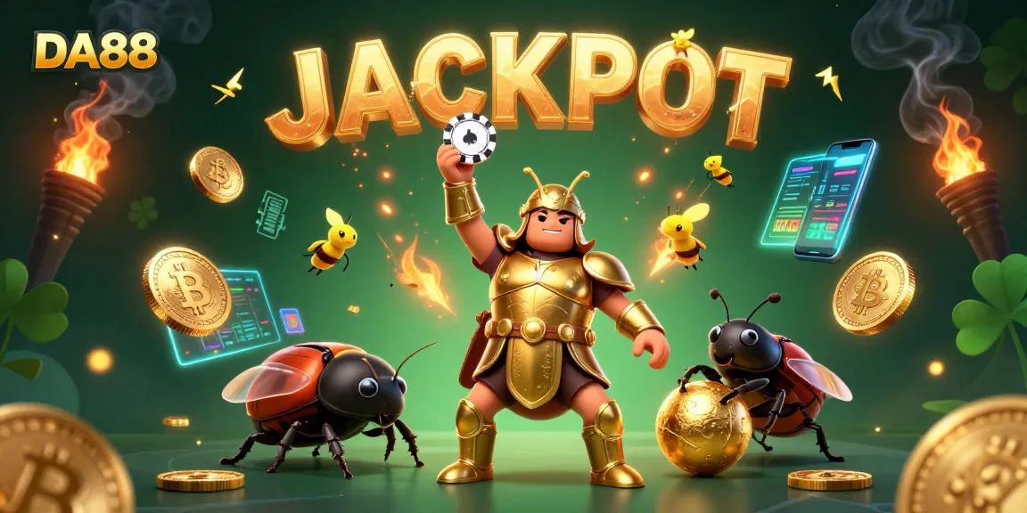 Engage with DA88's thrilling poker scene featuring victorious characters and dazzling casino elements.