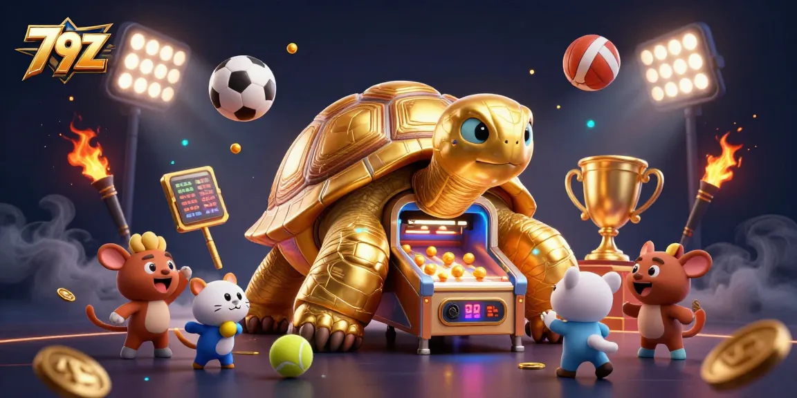 Experience thrilling gaming at 79Z with a dynamic 3D party of characters enjoying a pinball machine!