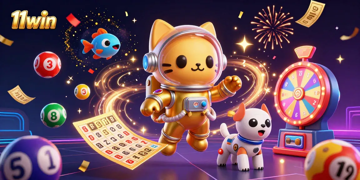 Experience thrilling action with 11win as colorful lottery elements and vibrant characters create a dynamic casino scene.