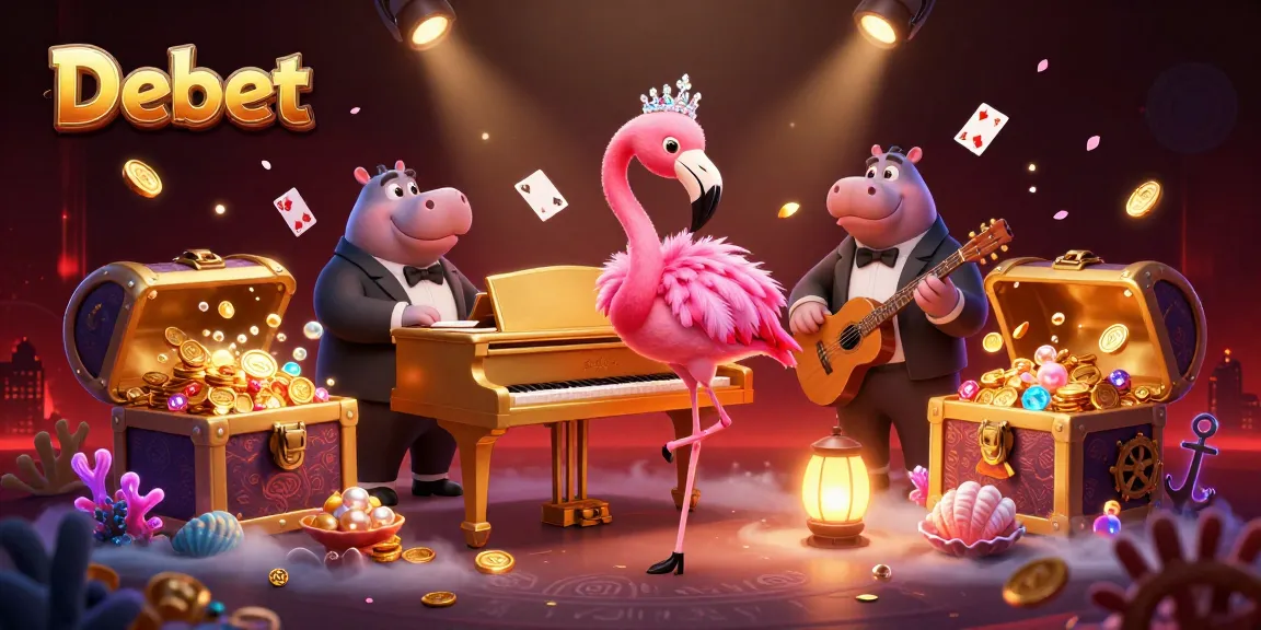 Debet showcases an engaging casino scene with vibrant characters and dynamic gambling elements.