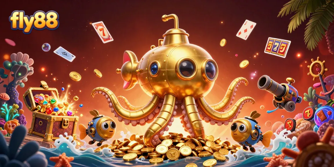 Experience thrilling gameplay with fly88 in a vibrant, underwater casino world filled with golden treasures.