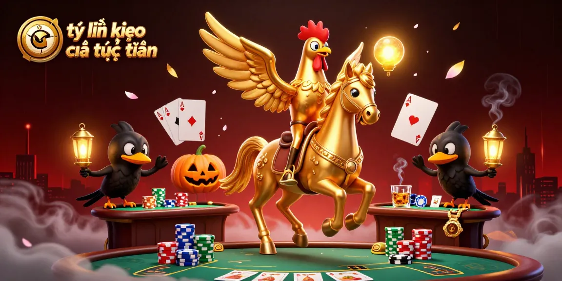 Engage with tỷ lệ kèo nhà cái trực tuyến in a vibrant casino scene featuring a golden rooster and poker elements.