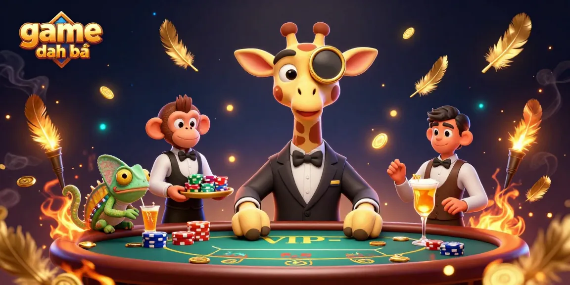 Engage in game đánh bài with vibrant 3D casino characters at a poker table.