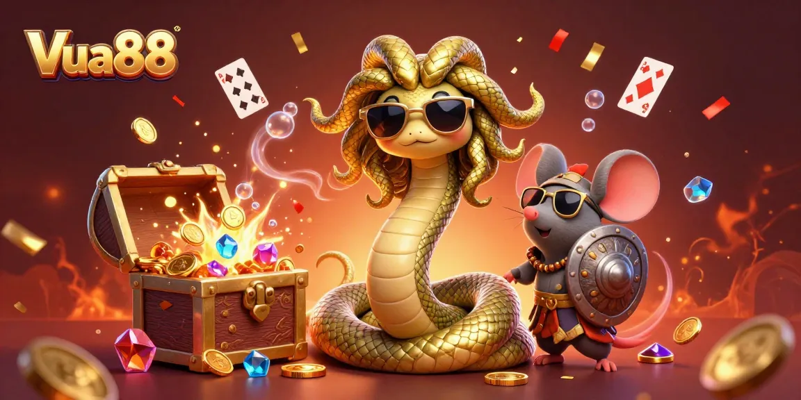 Experience thrilling games at Vua88 as golden coins and cards celebrate the excitement.