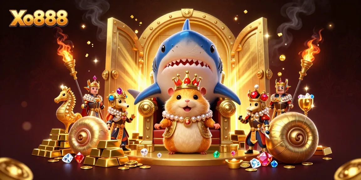 Xo888 captivates players with a golden hamster king and treasure-filled fantasy scene