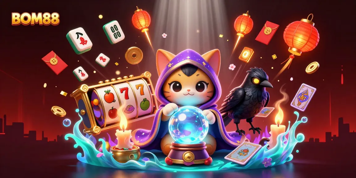 Experience winning strategies with BOM88 in this vibrant, dynamic casino illustration.