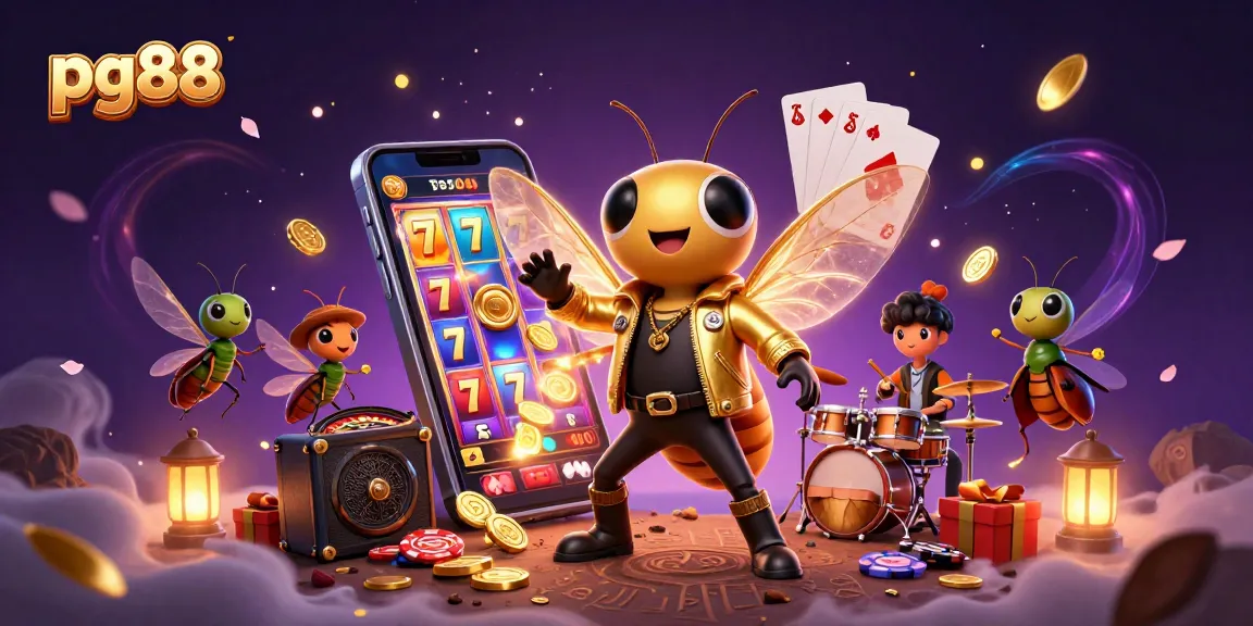 pg88 features thrilling slot game action with a vibrant 3D rock star scene and casino elements.