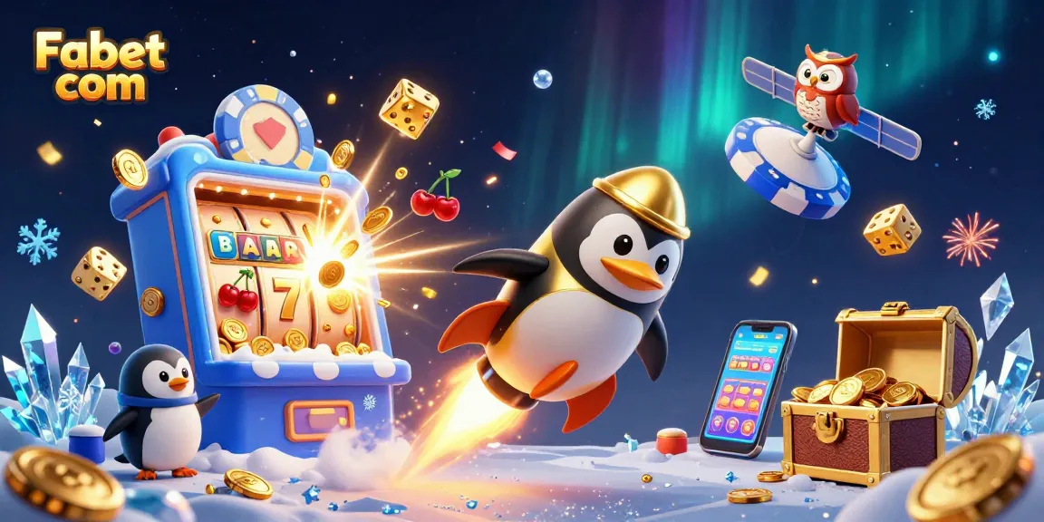 Play exciting games at Fabet com with a golden penguin blasting towards a jackpot!